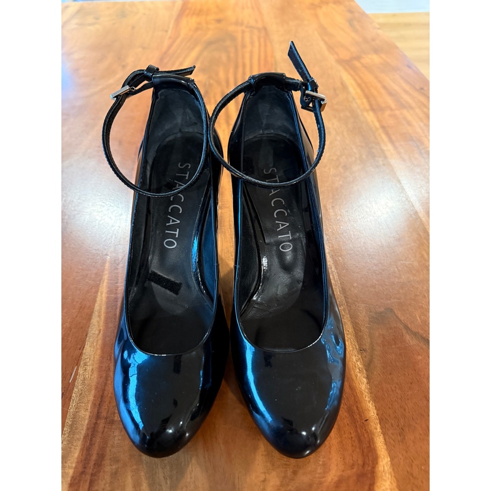 Staccato Women's Black Patent Leather Ankle Strap Heels Size 7
